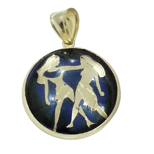 14K Gemini Gold Zodiac Pendant | Changing Colour Mood Stone | Qutahia Jewellery