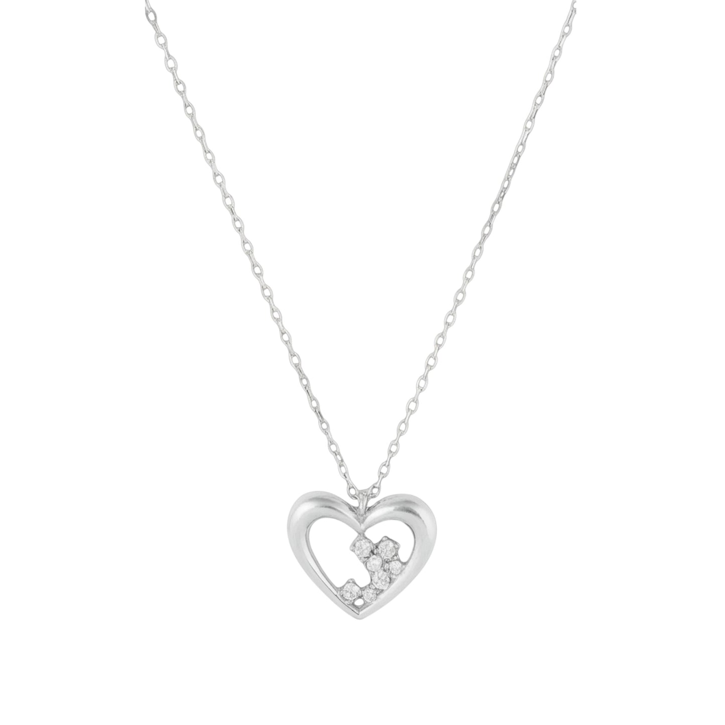 Qutahia Jewelry 14k solid yellow gold tiny heart pendant necklace with clear zircon accents on a delicate chain.
