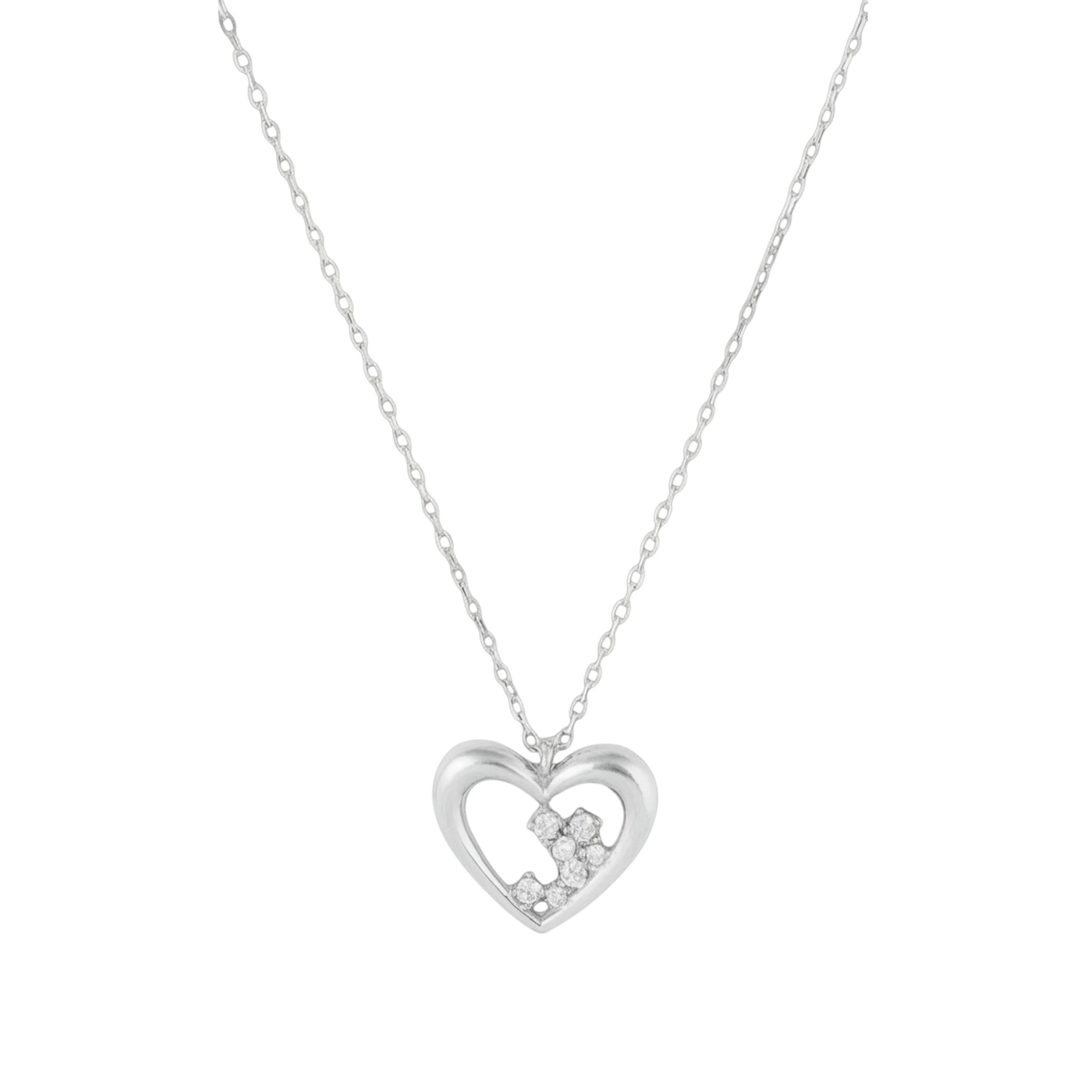 Qutahia Jewelry 14k solid yellow gold tiny heart pendant necklace with clear zircon accents on a delicate chain.