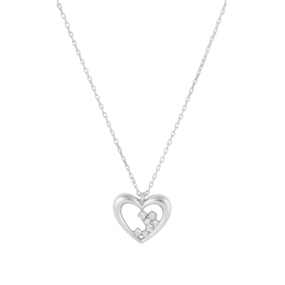 Qutahia Jewelry 14k solid yellow gold tiny heart pendant necklace with clear zircon accents on a delicate chain.