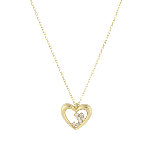 14k solid yellow gold tiny heart pendant necklace with clear zircon by Qutahia Jewelry