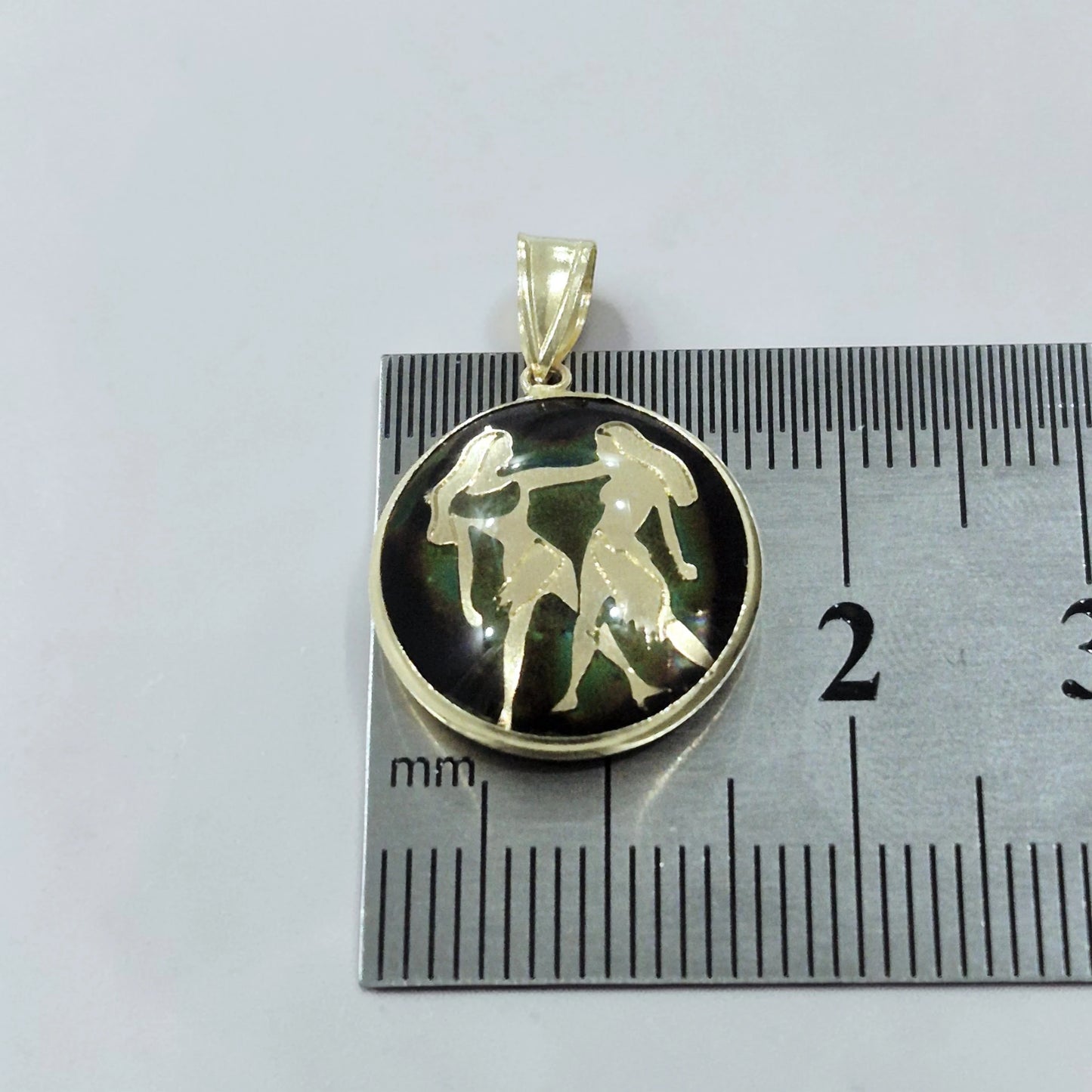 14K Gemini Gold Zodiac Pendant | Changing Colour Mood Stone | Qutahia Jewellery