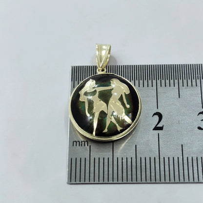 14K Gemini Gold Zodiac Pendant | Changing Colour Mood Stone | Qutahia Jewellery