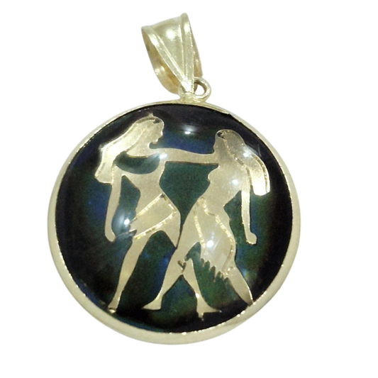 14K Gemini Gold Zodiac Pendant | Changing Colour Mood Stone | Qutahia Jewellery