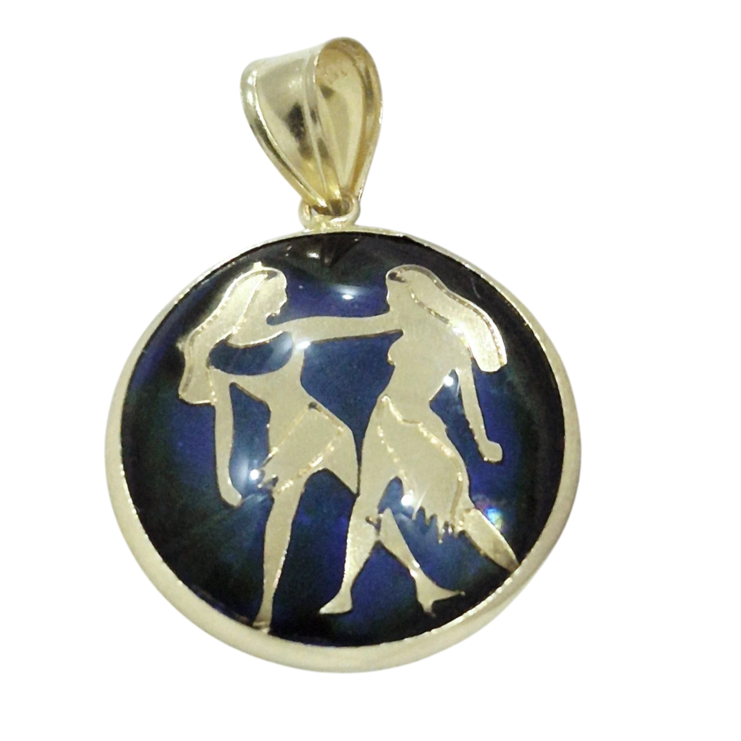 14K Gemini Gold Zodiac Pendant | Changing Colour Mood Stone | Qutahia Jewellery