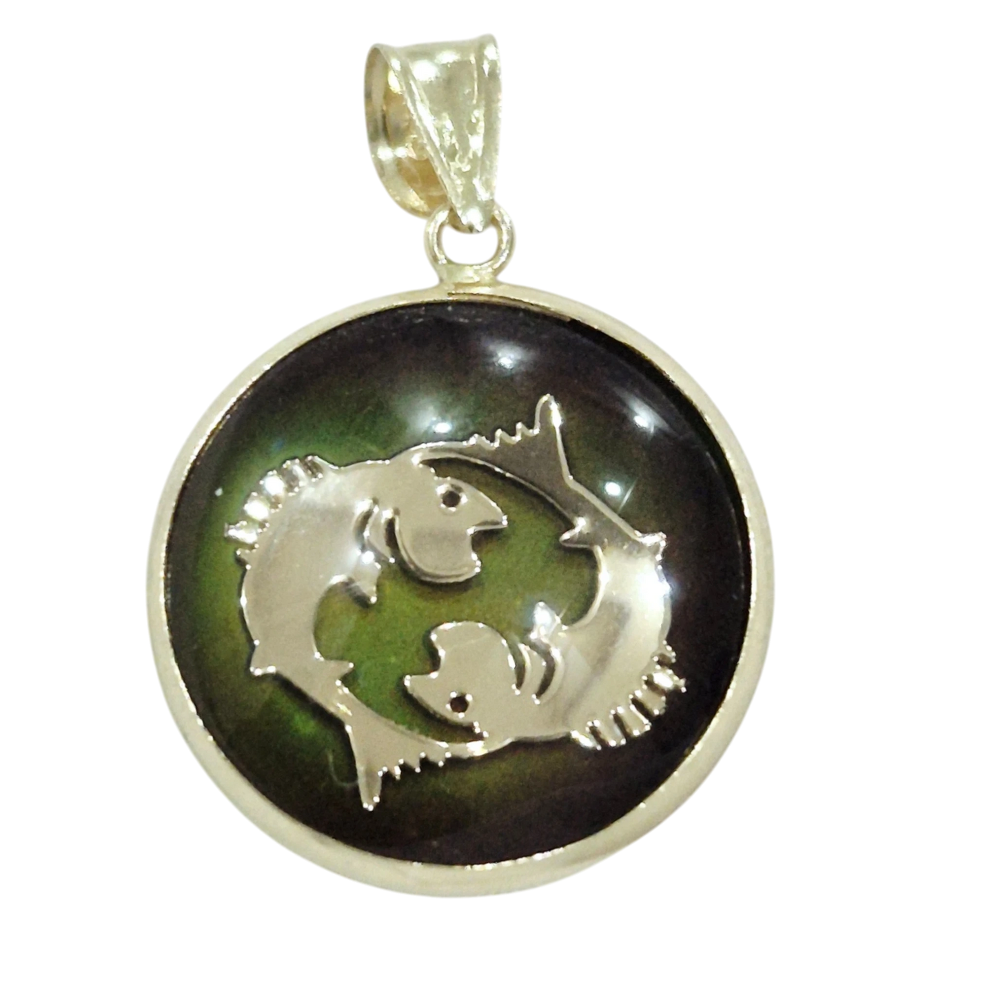 14K Pisces Gold Zodiac Pendant | Changing Colour Mood Stone | Qutahia Jewellery