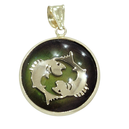 14K Pisces Gold Zodiac Pendant | Changing Colour Mood Stone | Qutahia Jewellery