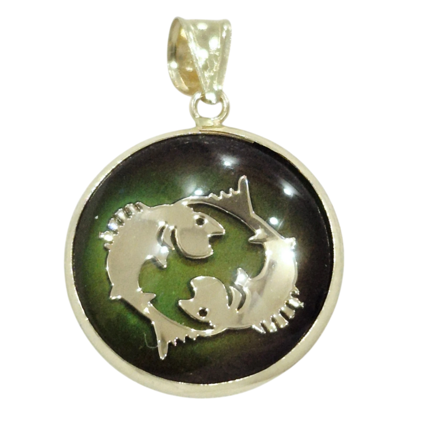 14K Pisces Gold Zodiac Pendant | Changing Colour Mood Stone | Qutahia Jewellery