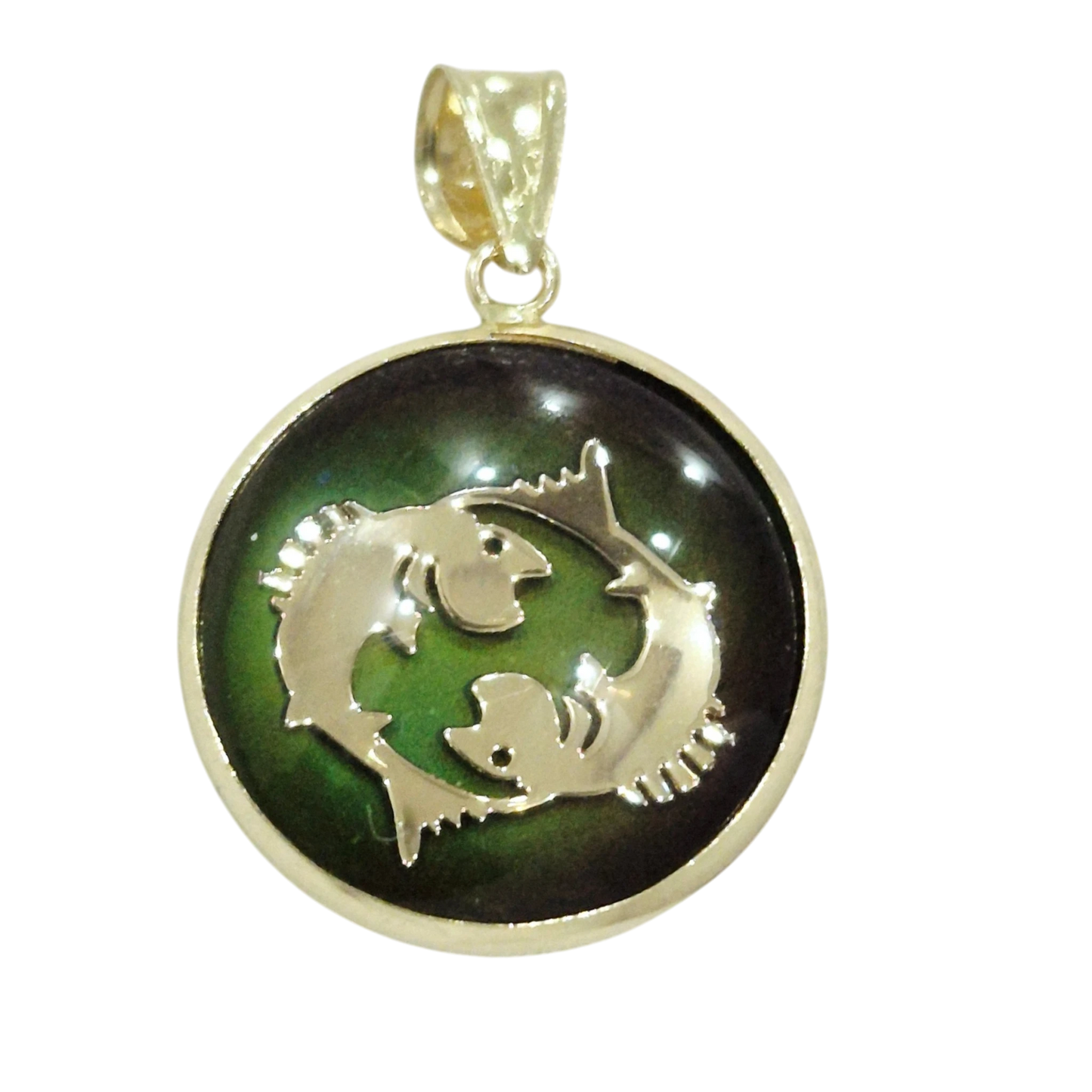 14K Pisces Gold Zodiac Pendant | Changing Colour Mood Stone | Qutahia Jewellery