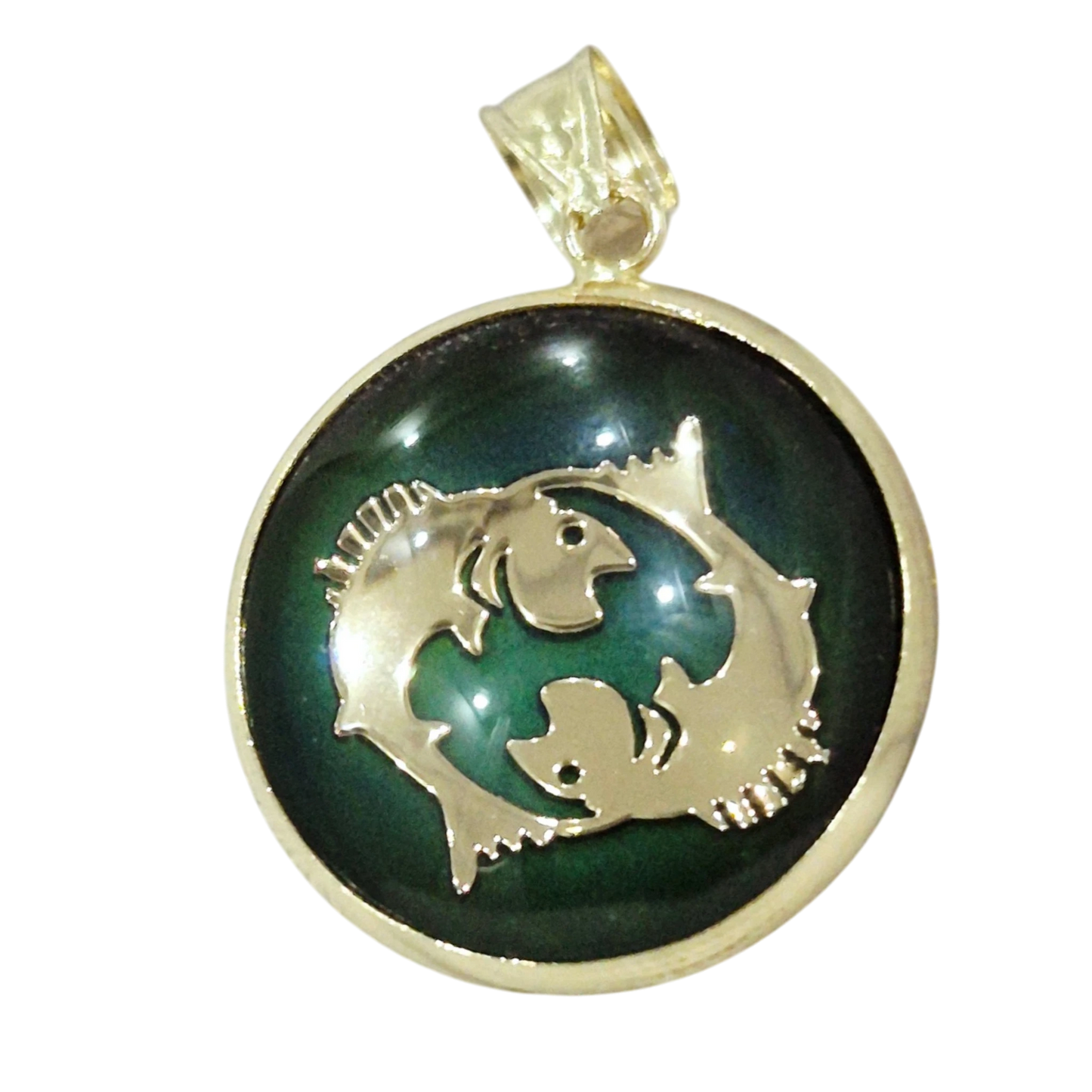 14K Pisces Gold Zodiac Pendant | Changing Colour Mood Stone | Qutahia Jewellery