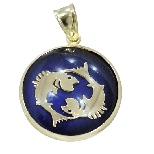 14K Pisces Gold Zodiac Pendant | Changing Colour Mood Stone | Qutahia Jewellery