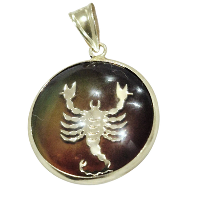 14K Scorpio Gold Zodiac Pendant | Changing Colour Mood Stone | Qutahia Jewellery