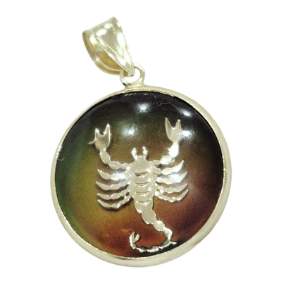 14K Scorpio Gold Zodiac Pendant | Changing Colour Mood Stone | Qutahia Jewellery