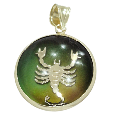 14K Scorpio Gold Zodiac Pendant | Changing Colour Mood Stone | Qutahia Jewellery