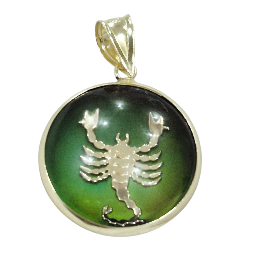 14K Scorpio Gold Zodiac Pendant | Changing Colour Mood Stone | Qutahia Jewellery