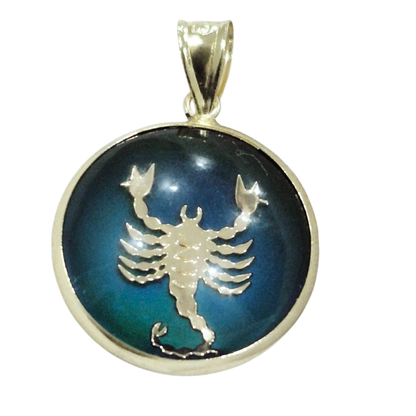 14K Scorpio Gold Zodiac Pendant | Changing Colour Mood Stone | Qutahia Jewellery