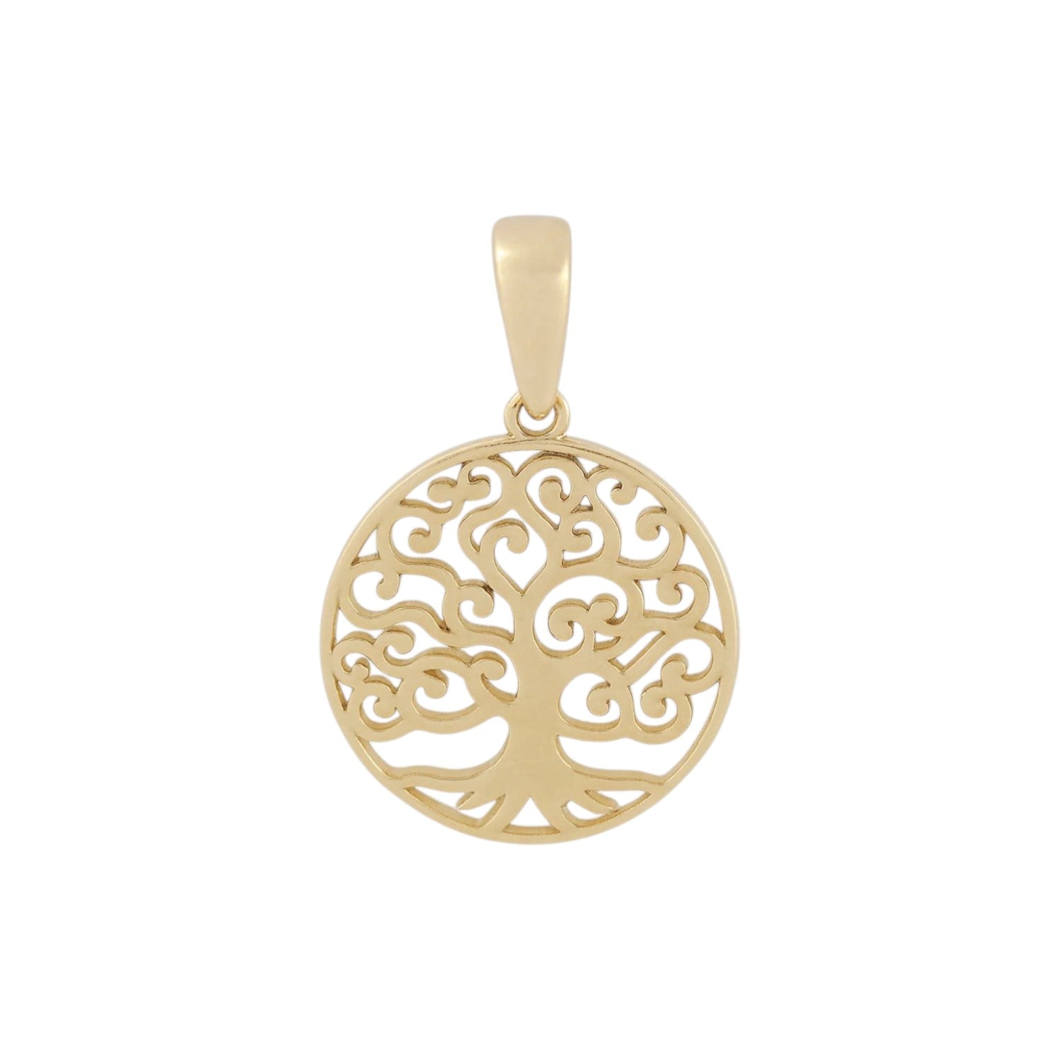 Solid 14k tree of life pendant with detailed branches by Qutahia Jewellery