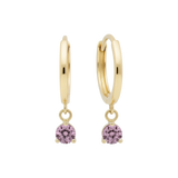 Hypoallergenic 14k Gold Earrings Huggies with Solitaire Gemstones for Women by Qutahia Jewelry.