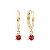 Handmade 9K Gold Dangle Huggie Earrings with Ruby and Sapphire Stones by Qutahia Jewelry.