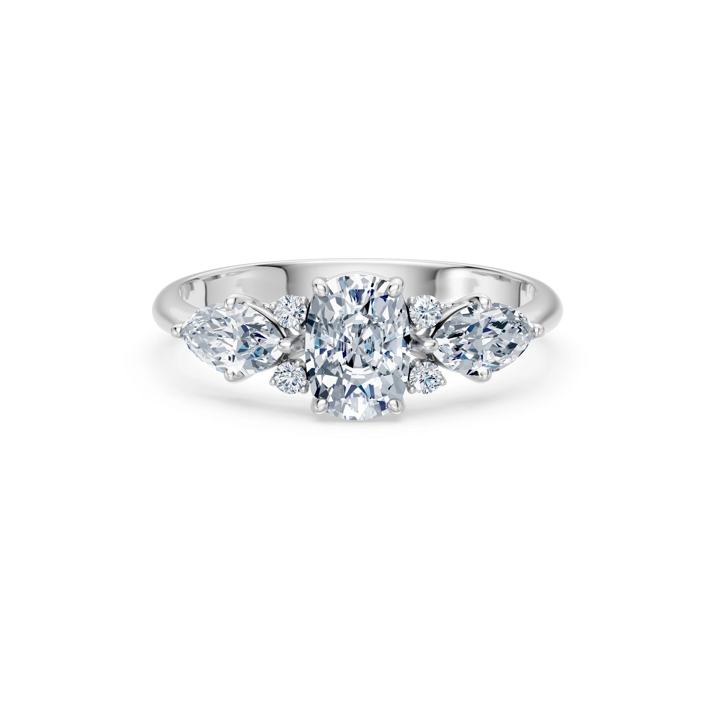 Cushion Lab Grown Diamond Side Stone Eternity Ring 1.0ct by Qutahia Jewellery