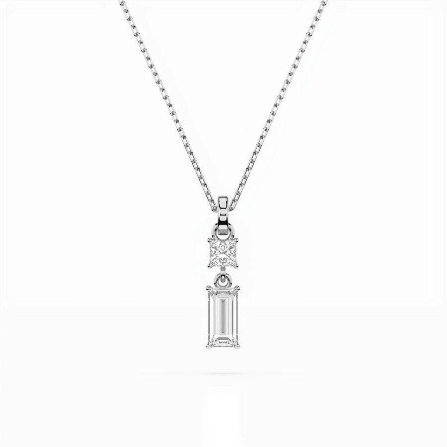 Diamond Pendant Necklace Baguette 0.1ct by Qutahia Jewellery