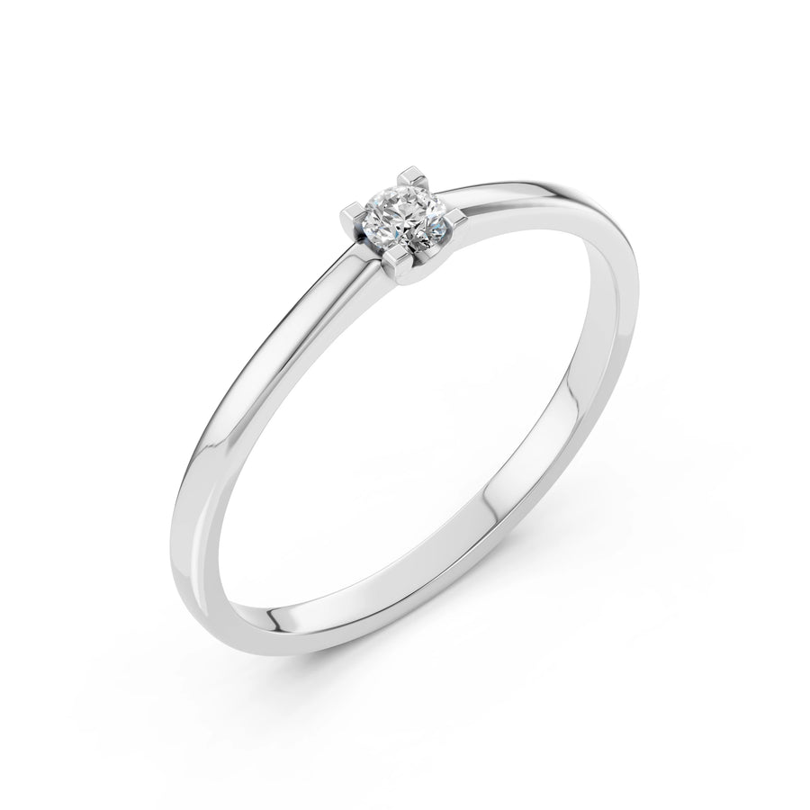 Solitaire Diamond Ring Round 0.1ct by Qutahia Jewellery