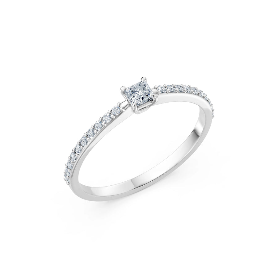 Solitaire Diamond Ring Princess 0.17ct by Qutahia Jewellery