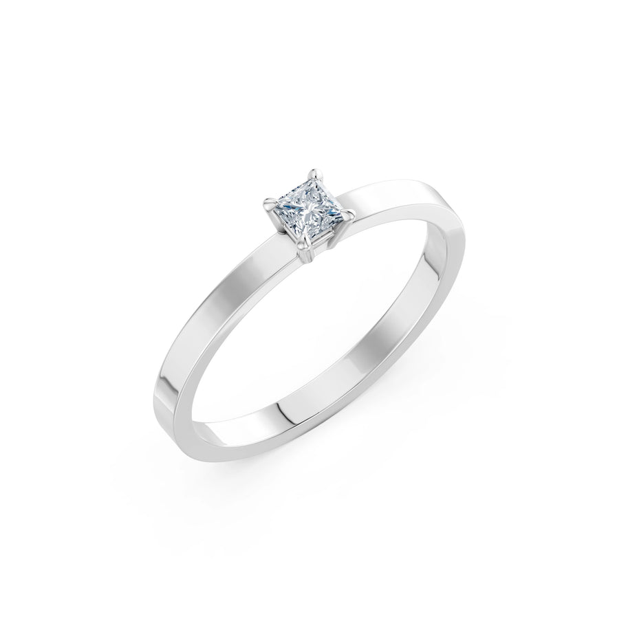 Solitaire Diamond Ring Princess 0.17ct by Qutahia Jewellery