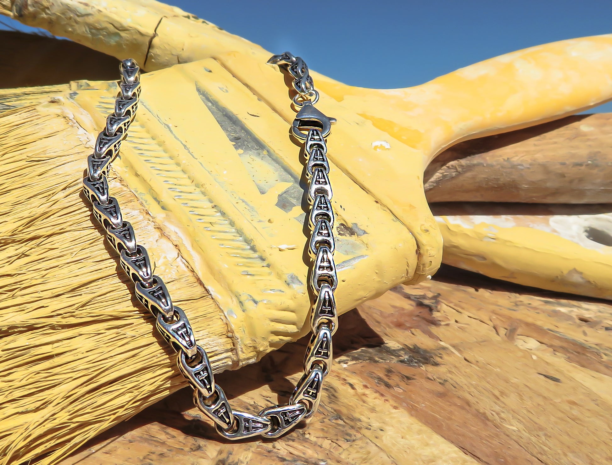Mens silver bracelet sterling silver with cross motif by Qutahia Jewellery